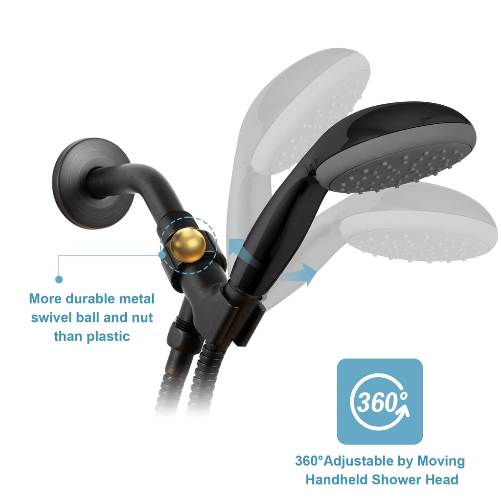 OFFO Shower Head Holder with Solid Metal Ball for Handheld Shower Head, Oil Rubbed Bronze Adjustable Shower Arm Mount for Connecting, 1/2 in IPS Female Inlet and Male Outlet