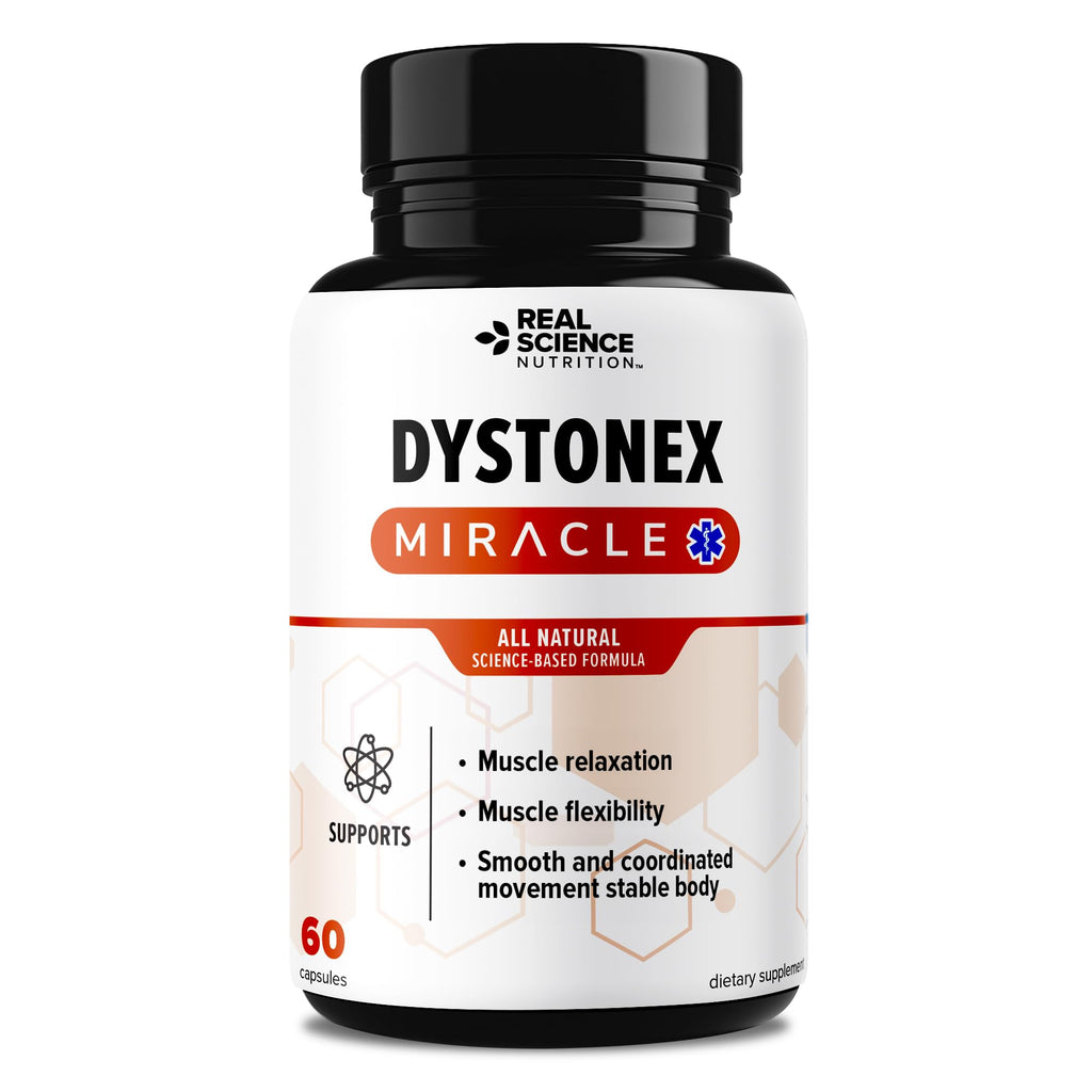 Real Science Dystonex - Dystonia Support Supplement for Tremors, Muscle Contractions & Spasms – Muscle Relaxer Pills with Vinitrox & GABA for Nerve Support & Blood Circulation – Made in USA, 60 Caps
