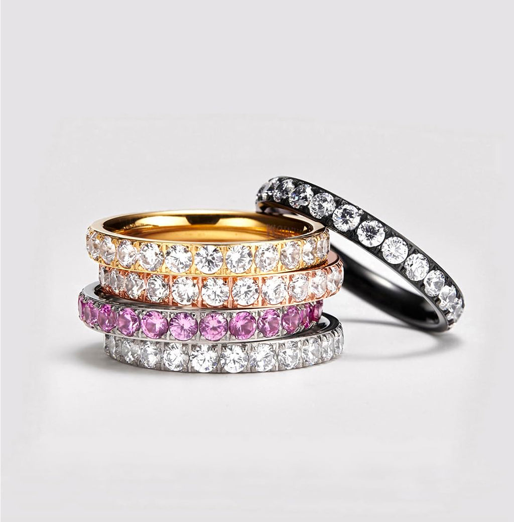 TIGRADE 3mm Women Titanium Engagement Ring Cubic Zirconia Eternity Wedding Band Size 3-13.5, Silver, Size 7.5