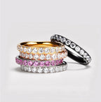TIGRADE 3mm Women Titanium Engagement Ring Cubic Zirconia Eternity Wedding Band Size 3-13.5, Silver, Size 7.5