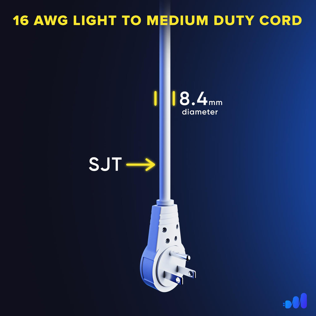Maximm Extension Cord 15 Foot White Flat Plug, 360° Rotating Short Power Cord Single Outlet, Indoor 16 Gauge 3 Prong Grounded Wire UL Certified (15Ft White)