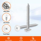 MewuDecor #8 x 5/8" Truss Head Fast Self Tapping Screws, Alloy Steel Wood Screws, White Head, 100 PCS