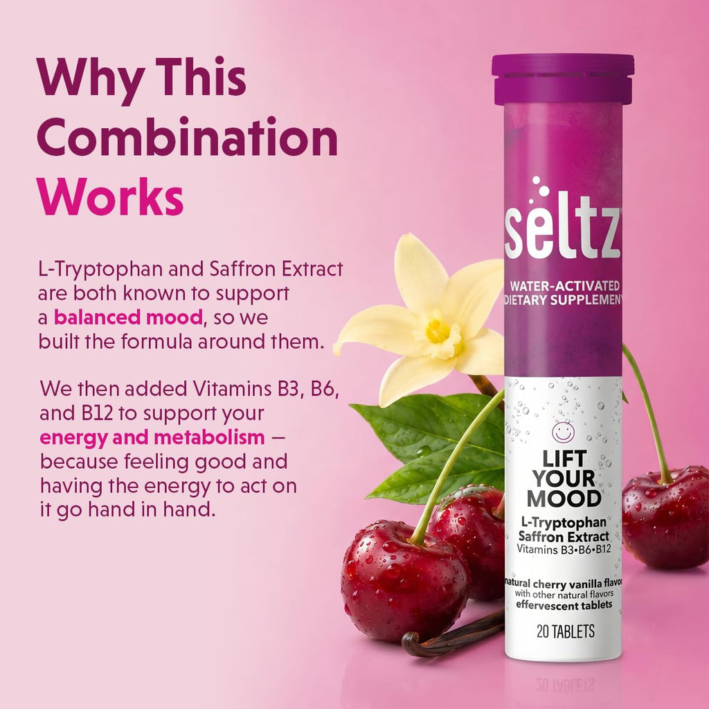 Seltz Mood Support Drink Tablets, Effervescent L-Tryptophan with B Vitamins