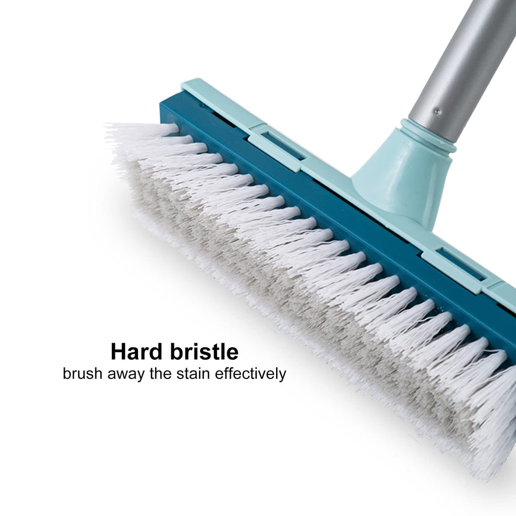 BOOMJOY Floor Scrub Brush with Long Handle, 2 in 1 Scrape and Brush, Stiff Bristles for Cleaning Bathroom, Patio, Garage, Kitchen, Deck, Tile, Blue