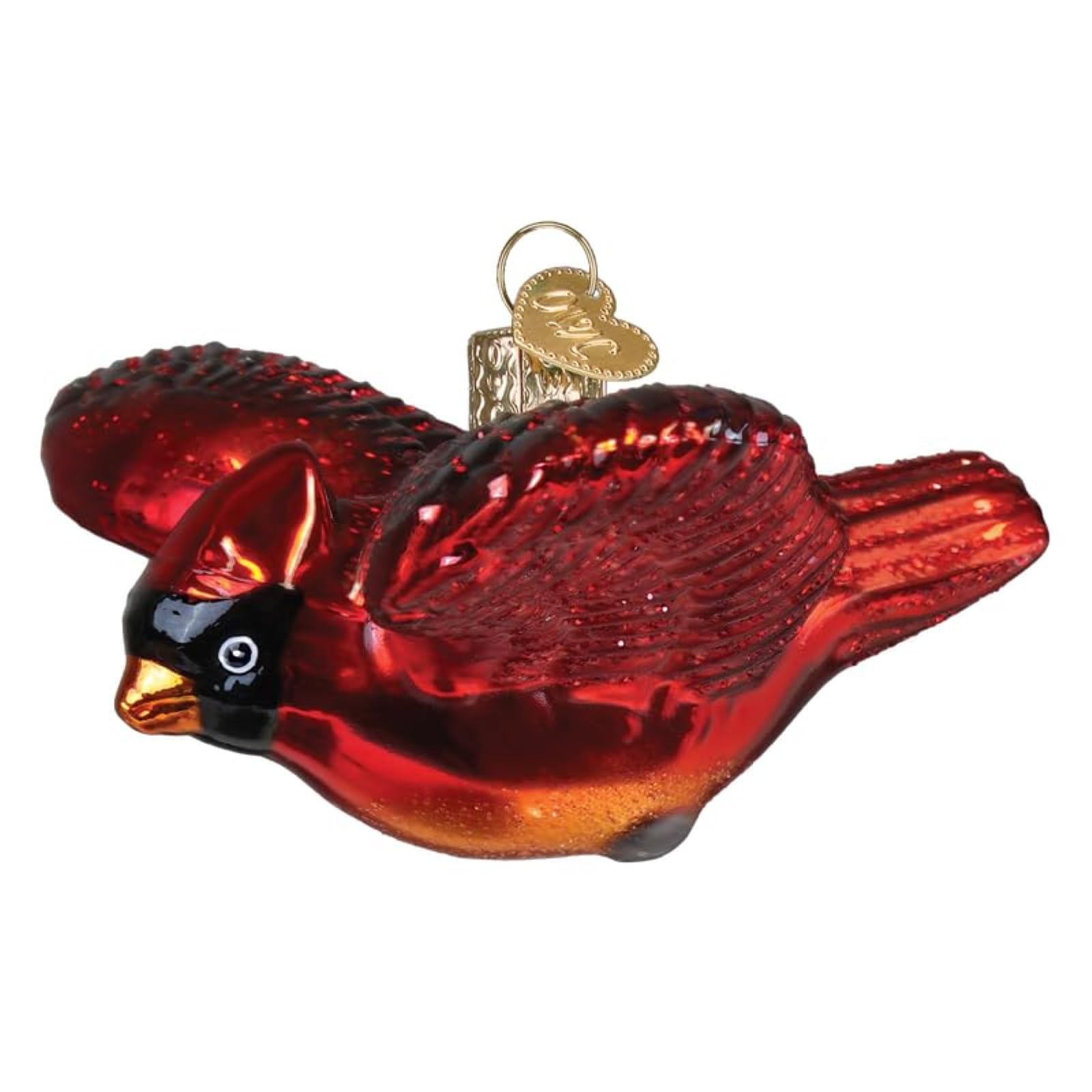 Old World Christmas Cardinal in Flight Glass Blown Ornament for Christmas Tree, Handcrafted Holiday Decoration, Bird Watcher Collection