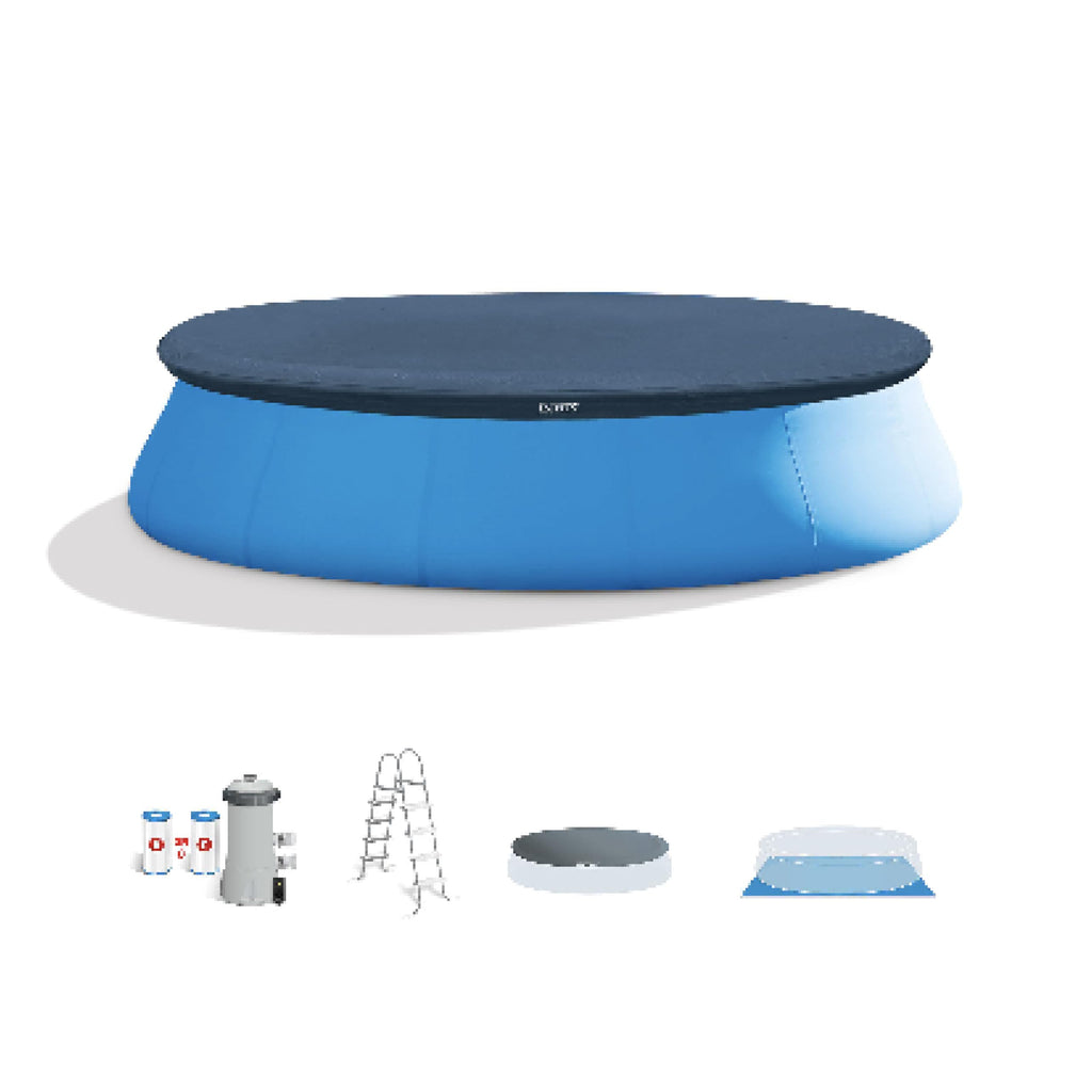 Intex Easy Set 15 ft x 48in Above Ground Pool Set, Round Inflatable Swimming Pool with 1000 GPH Cartridge Filter Pump, Ladder, Cover, & Ground Cloth