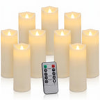 Enido 9pcs Flameless Candles with Remote, 2.2" x 5/6/7" Heat-Resistant Plastic LED Pillar Candles, Battery Operated Moving Wick Fake Candles with Timer, Realistic for Wedding, Outdoor, Home Decor