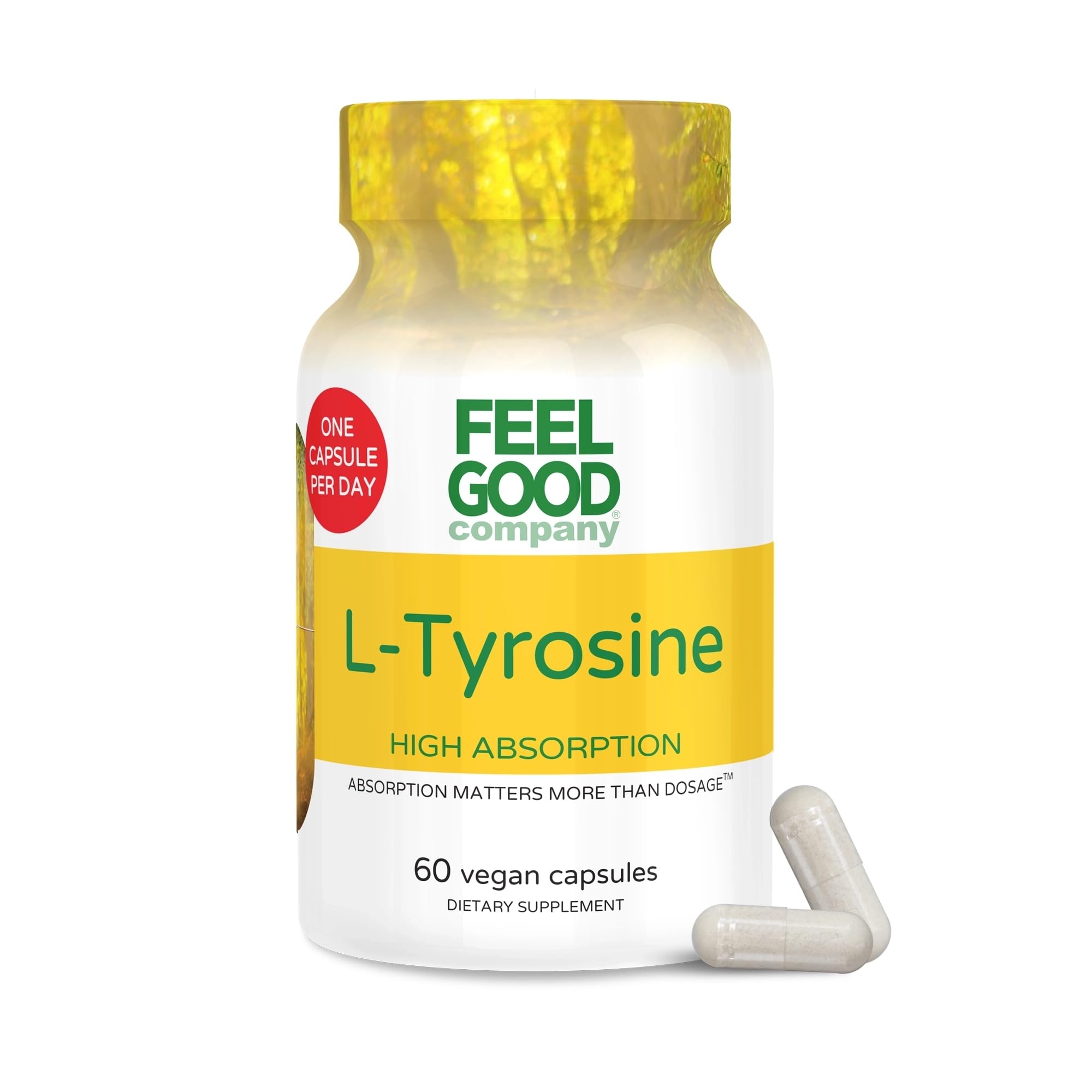 Feelgood Company L-Tyrosine with Vitamin B6 (P-5-P), 1000 mg, Mental Alertness and Cognitive Function Support, 60 Capsules, 2 Month Supply