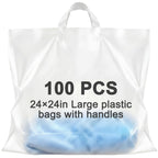 Qilery 100 Pack 24" x 24" Large Clear Plastic Shopping Bags with Handles Reusable Merchandise Gift Bags Bulk for Small Business Merchandise Retail Grocery Packaging Gift Giving
