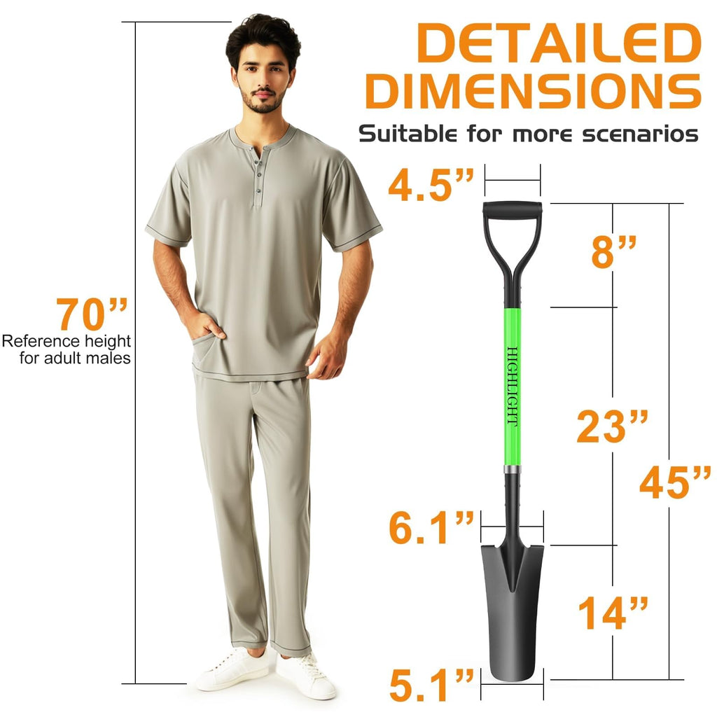 HIGHLIGHT Drain Spade Shovel 45Inch Green Fiberglass D Grip Trench Digging