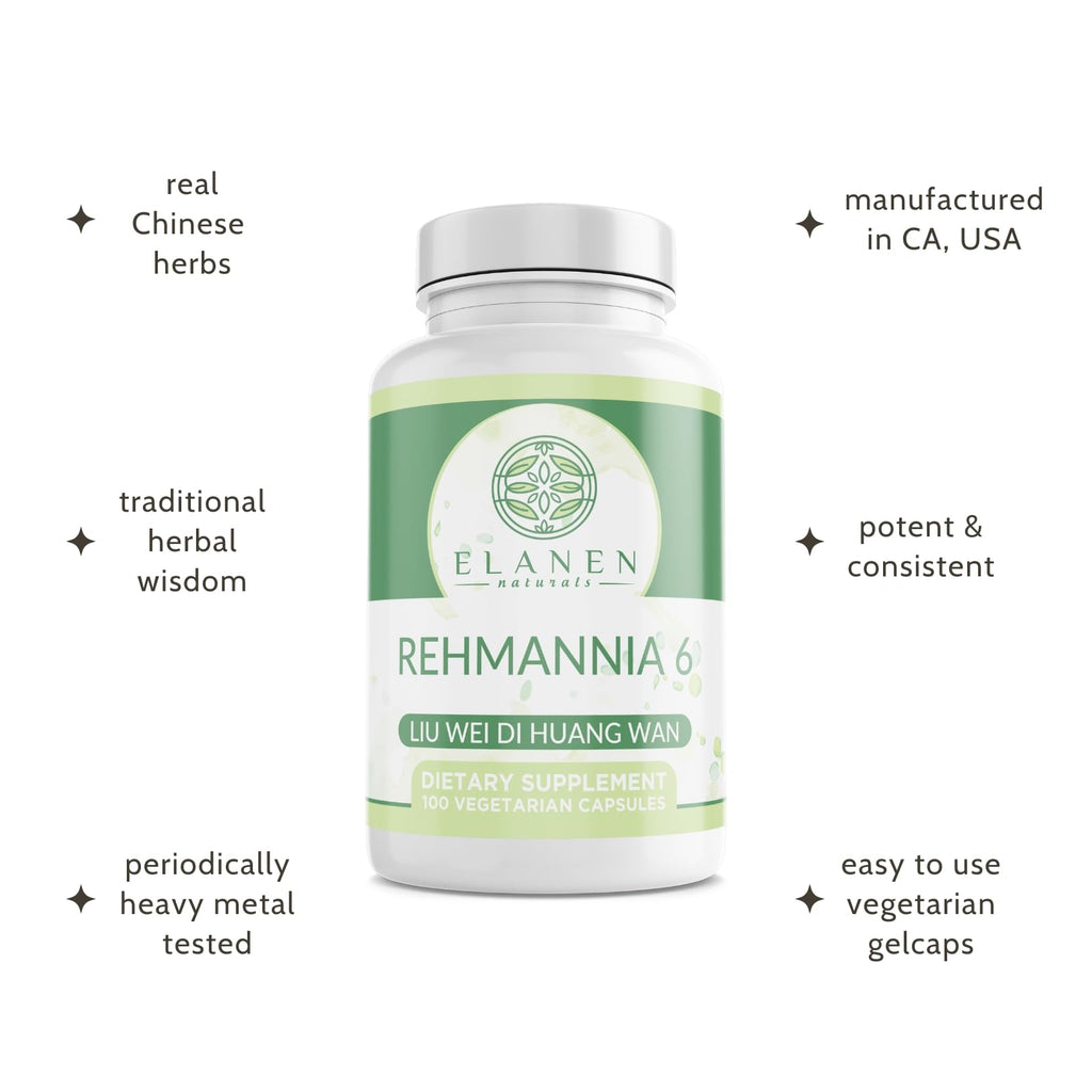 Elanen Naturals Liu Wei Di Huang Wan, Rehmannia 6, Six Flavor Rehmannia, 100 Vegetable Capsules