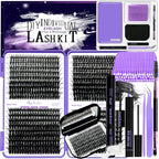 DIY Lash Extension Kit 804Pcs D Curl Individual Lash Clusters Eyelashes Extension Set with Mirror Lash Storage Box Lash Bond&Seal Glue Remover Tweezers Lash Brush Applicator