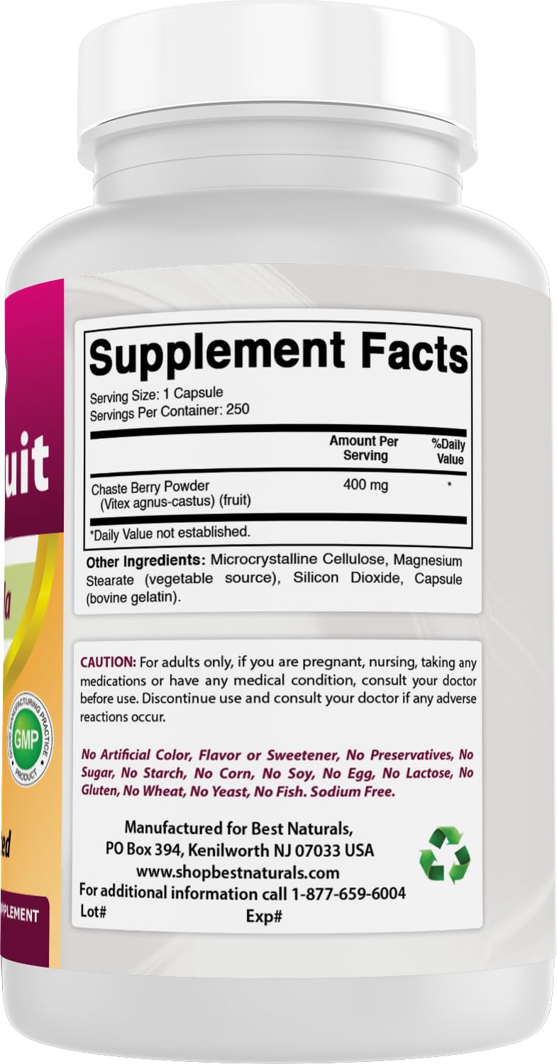 Best Naturals Vitex Chasteberry 400 mg 250 Capsules (Pack of 3)