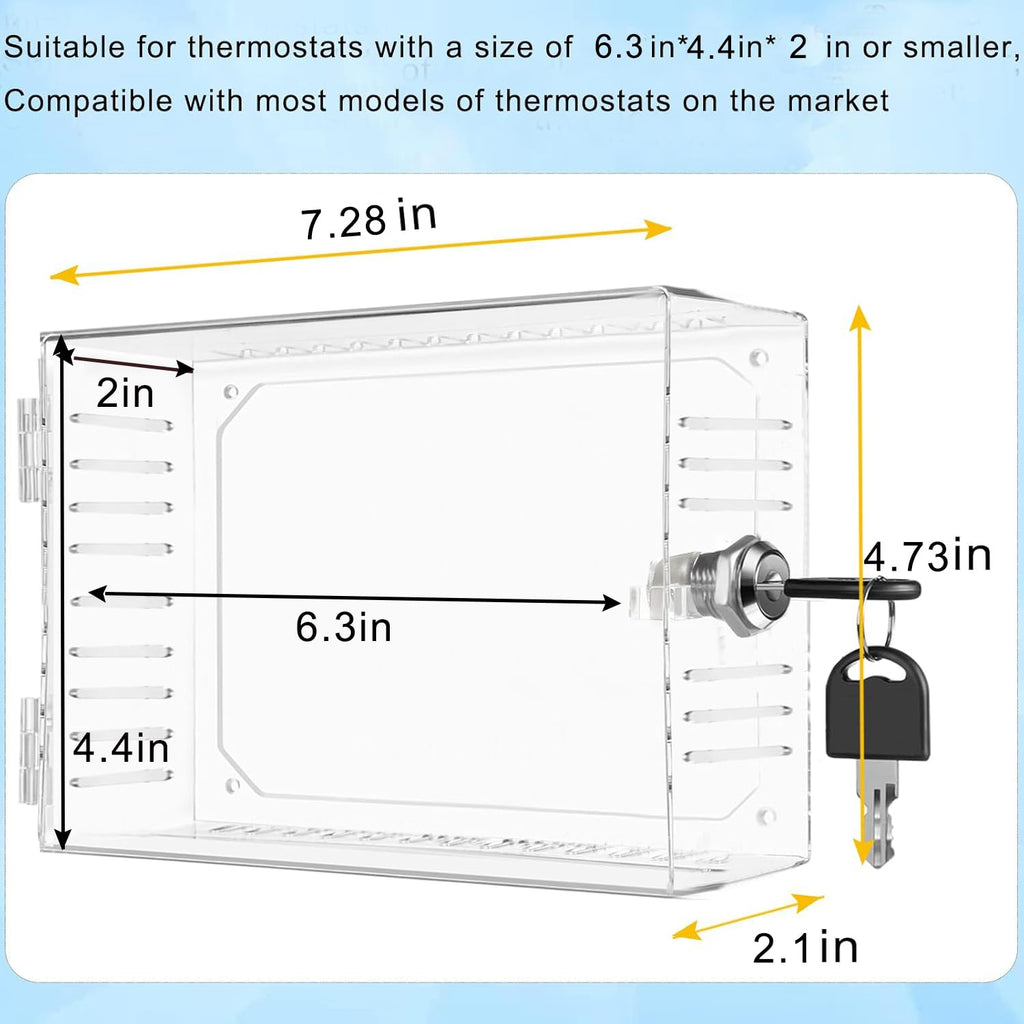 Universal Thermostat Lock Box with Key,Clear Large Thermostat Cover for Thermostat on Wall,Thermostat Guard Fits Thermostats 6.3 x 4.4 x 2 inches or Smaller