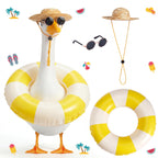 Bafeil Porch Goose Summer Outfit 3PCS Set, Straw Hat, Swim Ring, Sunglasses