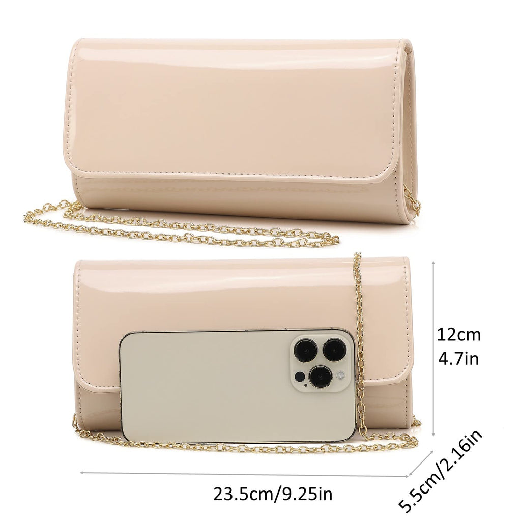 Patent Leather Envelope Clutch Womens Evening Handbag Stylish Shoulder Bag Purse for Christmas Wedding Party Prom(Nude 018)