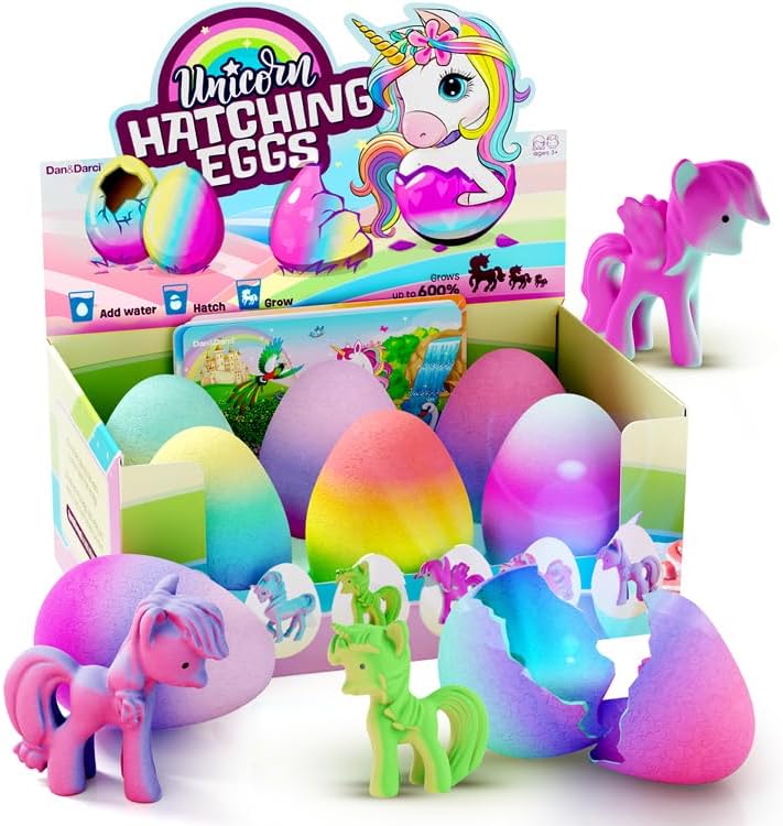 Dan&Darci Unicorn Hatching Surprise Eggs for Kids - 6 Pack - Grows 600% - Unicorn Toys for Girls Age 3-8 - Birthday Gift Ideas and Party Favors for 3+ Year Old Girl - Gifts for Ages 3 4 5 6 7 8 Years