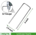 HOUYA 200 Pack Landscape Staples 4 Inch 12 Gauge Garden Stakes Galvanized Garden Staples Ground Pins Anti-Rust Ground Stakes for Weed Barrier, Irrigation Tubing, Yard Lawn, Landscape Fabric