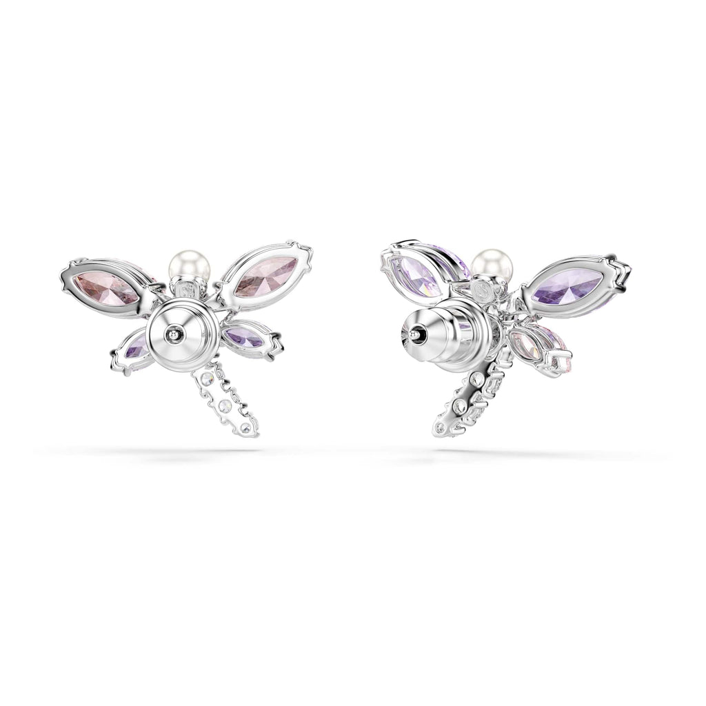 Swarovski x Ariana Grande Dragonfly Motif Stud Earrings, Mixed Cut Multicolored Stones, Rhodium Finish