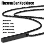 Fiusem Black Pendant Necklace for Men, Rectangular Pierced Necklace 26Inch