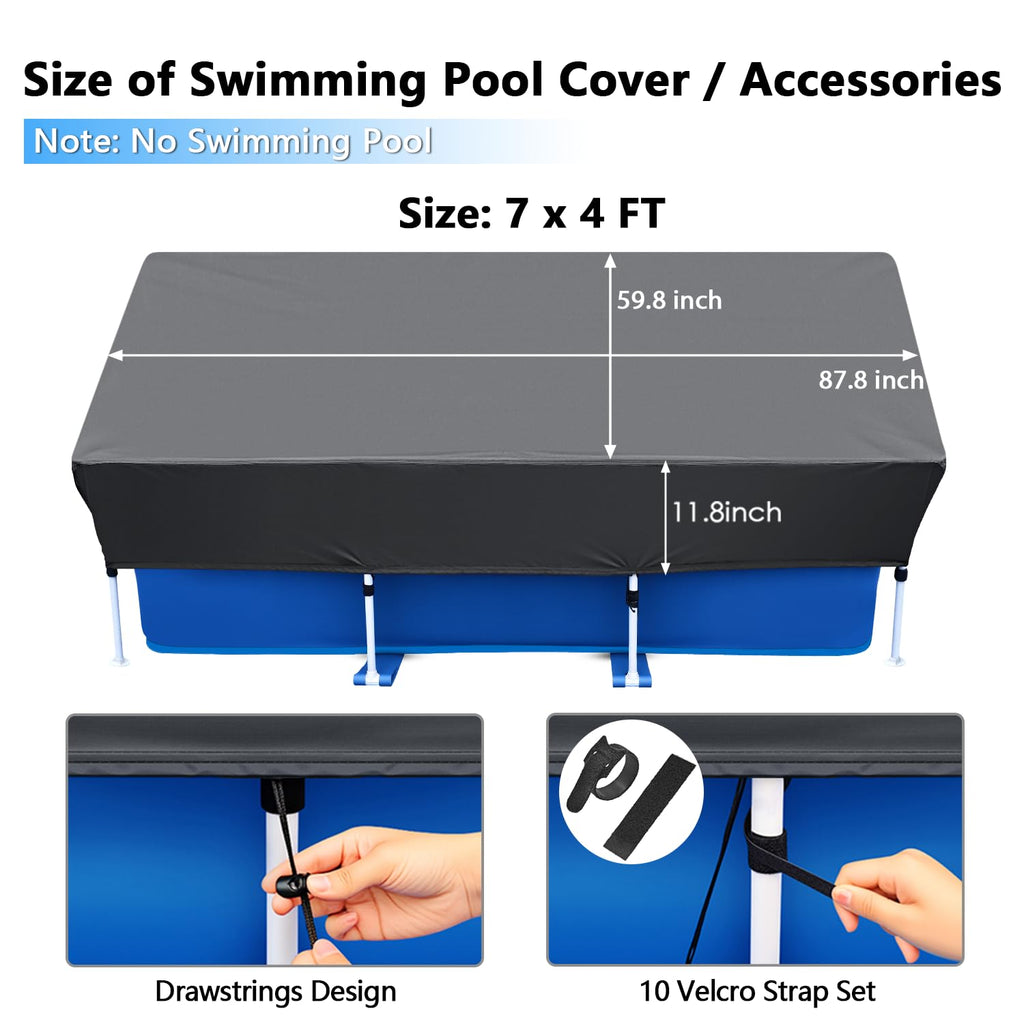 87x59 in Rectangle Pool Cover 7ft Drawstring Design 7 x 4 Rectangular Pool Cover Frame Swimming Pool Cover Oxford for Rectangular Above Ground Pool Easy Installation Cloth Heater Material