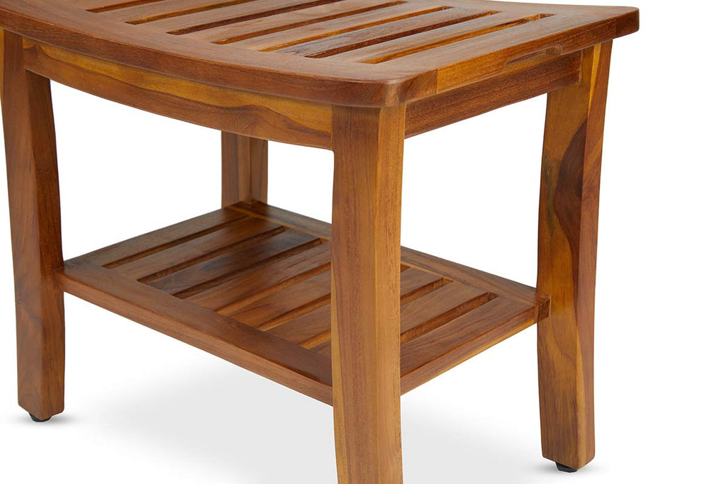 Teak Shower Bench 21 Inch, Fully Assembled Wood Bath Stool for Shower & Spa, The Hermod