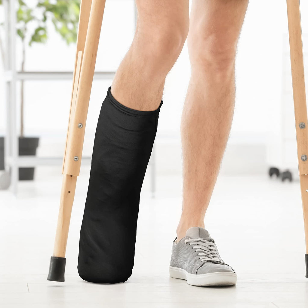 Boao 2 Pcs Leg Cast Cover, Medium Short Cast Sock Cover Below the Knee Leg Sleeve for Foot Men Women(Black, Gray)