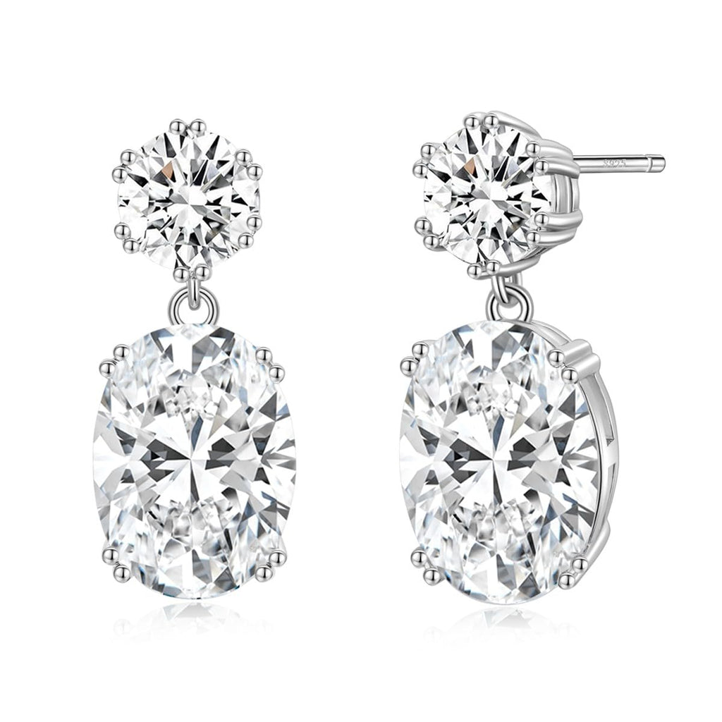 EAMTI Wedding Earrings for Women Cubic Zirconia Dangle Bridal Earrings 925 Sterling Silver Post Oval Earring for Prom Bridesmaid