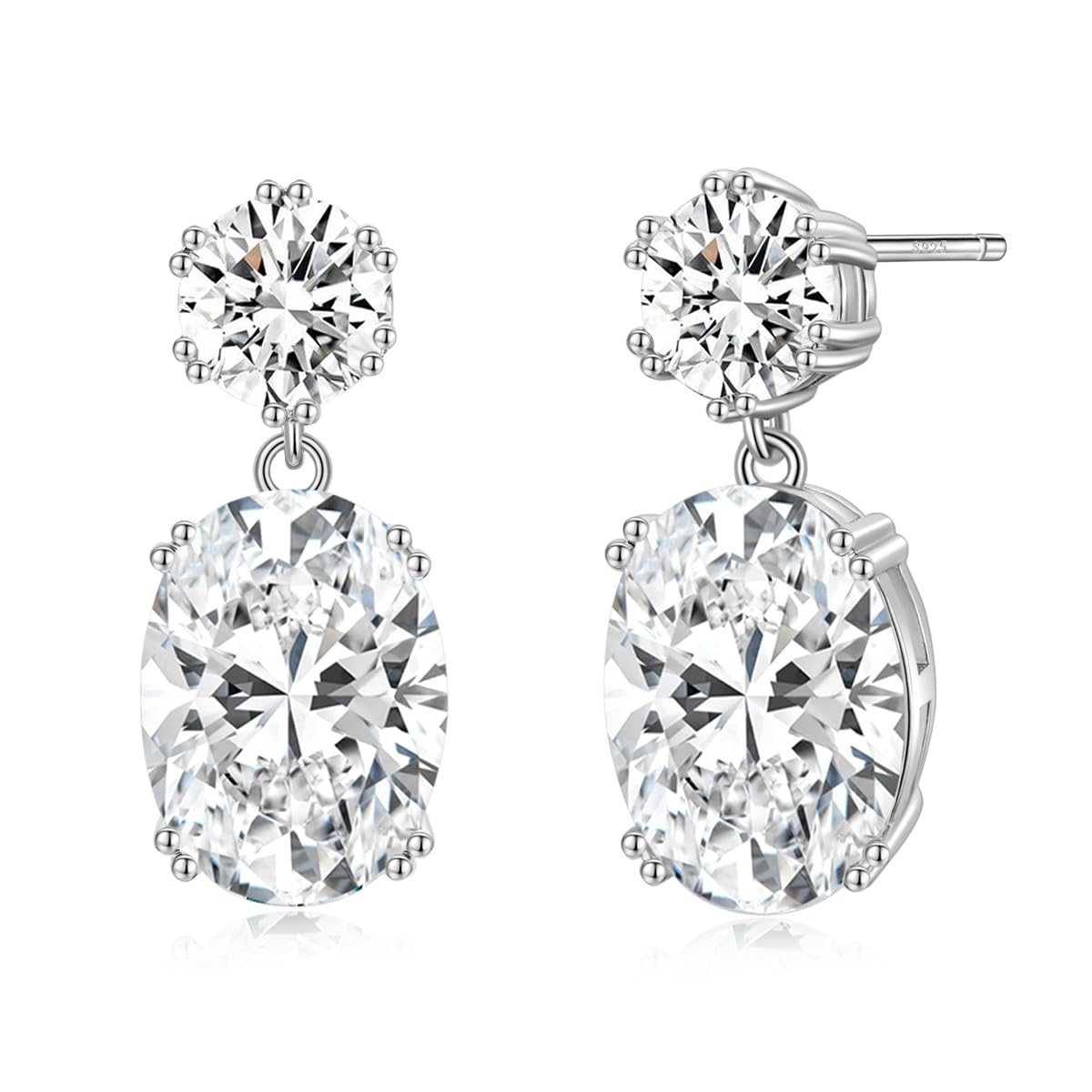 EAMTI Wedding Earrings for Women Cubic Zirconia Dangle Bridal Earrings 925 Sterling Silver Post Oval Earring for Prom Bridesmaid