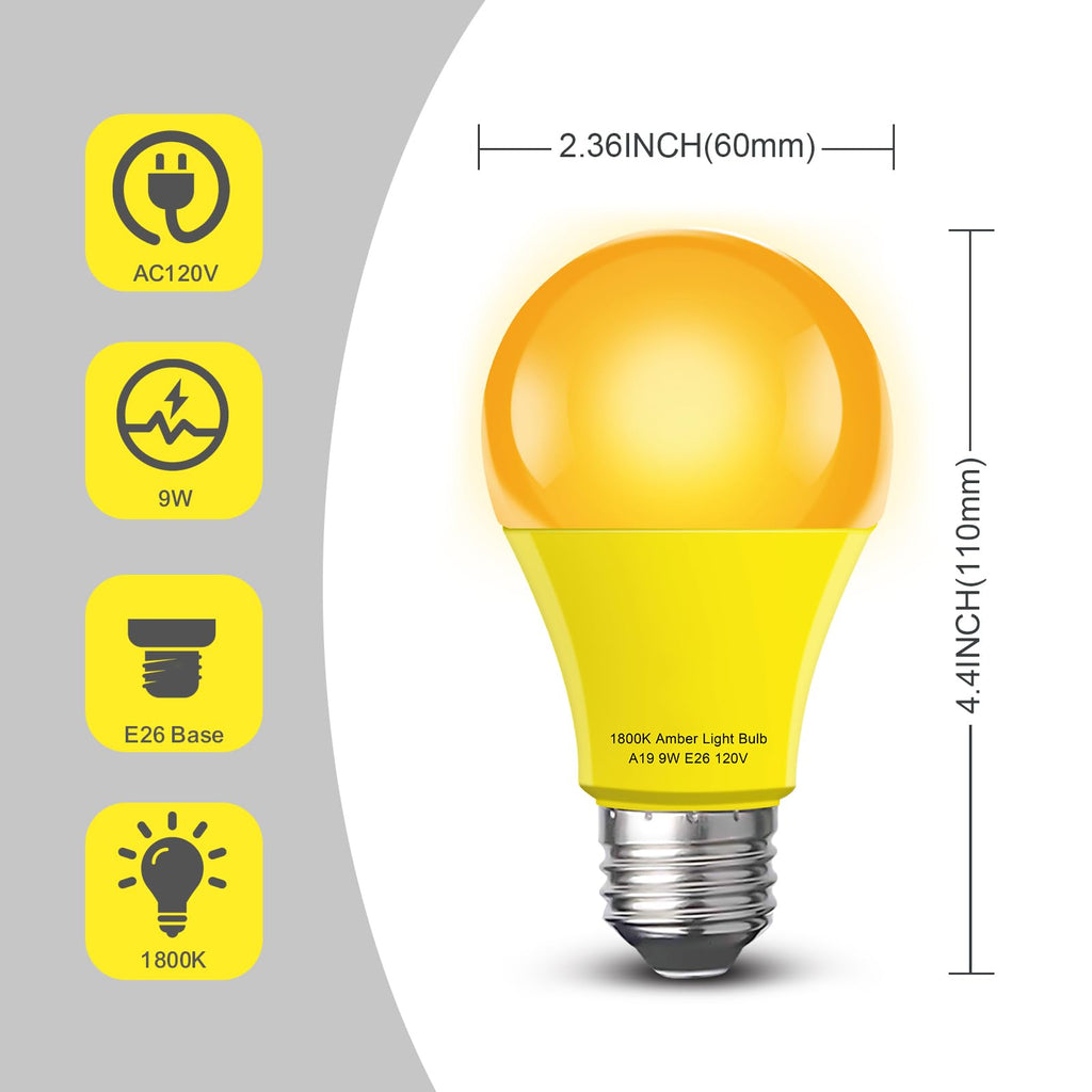 mfxmf Sleep Light Bulb 4 Pack Dimmable A19 9W 1800K Warm Light Bulbs