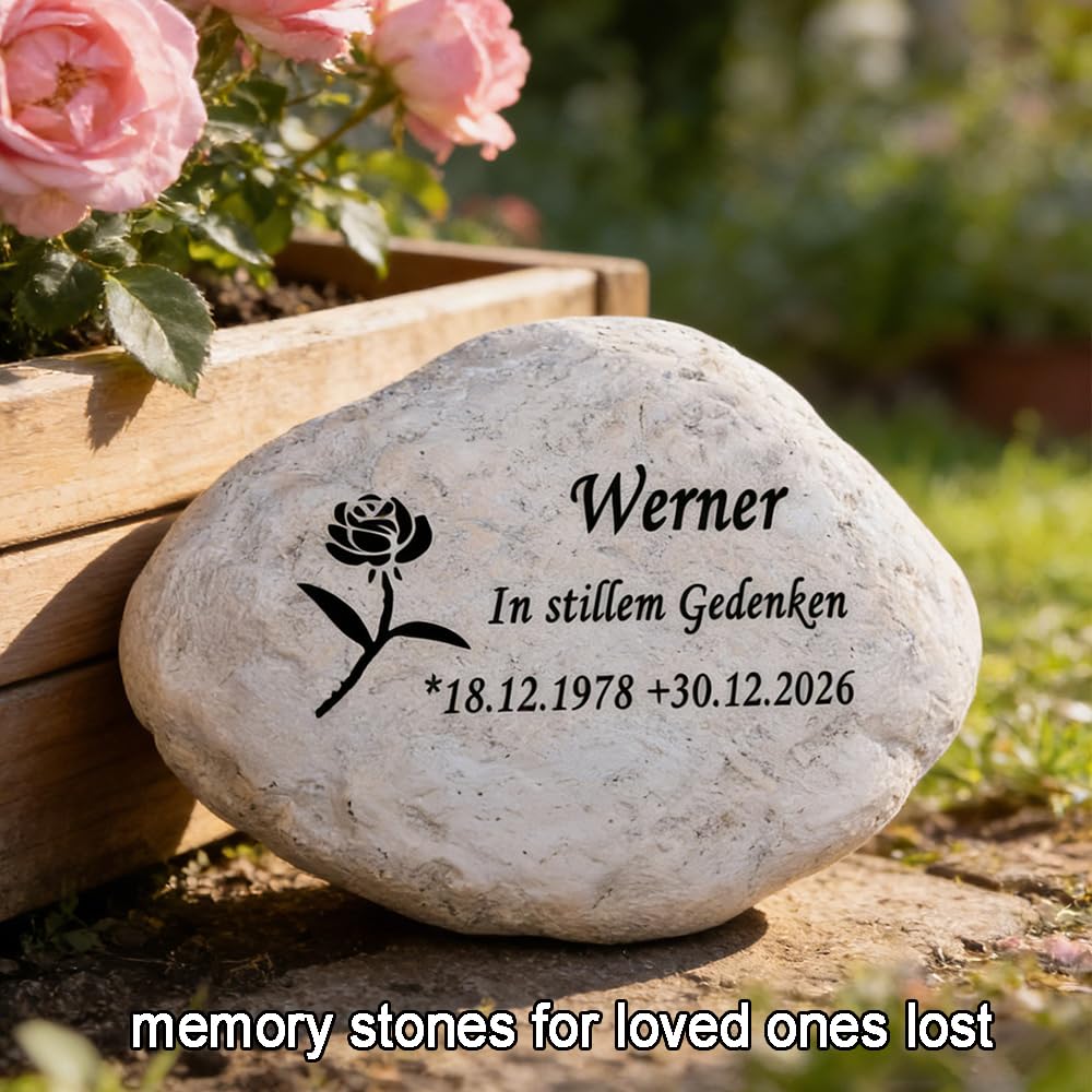 CUDMORERBE Personalized Garden Stones in Memory of Loved Ones, Engraved with Any Message Memorial Stone Gravestones Tombstone Rocks, Sympathy Memorial Gifts for Loss of Father Dad Mom Grandma
