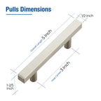 JOY DECOR 10 Pack 3 Inch Brushed Nickel Square Cabinet Handles Stainless Steel Cabinet Hardware Pulls for Kitchen and Drawers with 5 Inch Overall Length
