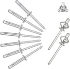 ALLCLEAN 3/16" x 1" Tri-Fold Rivets Assortment - 120Pcs,Silver Tri-fold Exploding Pop Rivets Solid Aluminum Tri Grip Rivets Bulb Style Rivets for Kayak Marine Boat