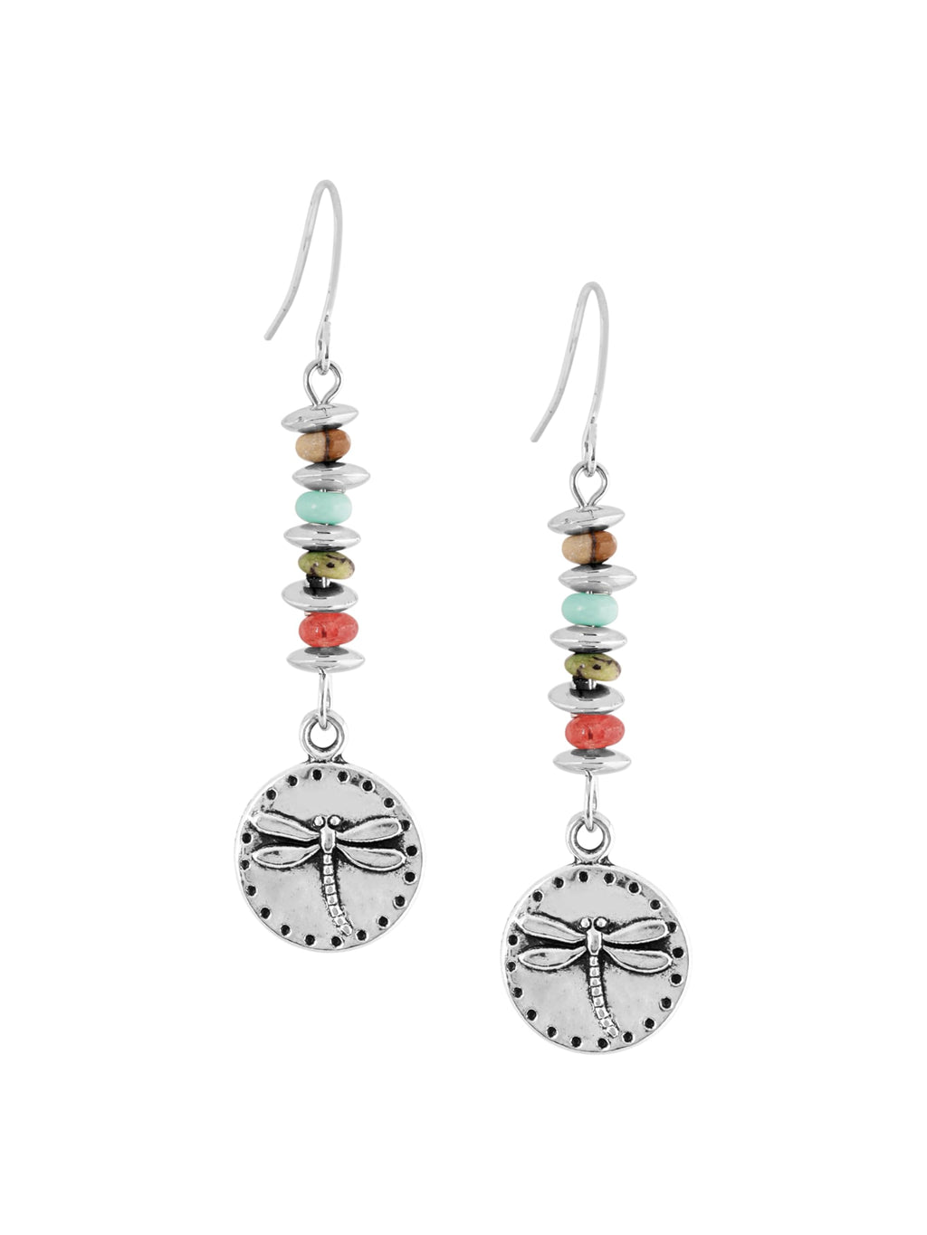 MINACHI Boho Dragonfly Silver-Tone with Stone Bead Accent Dangle Earrings