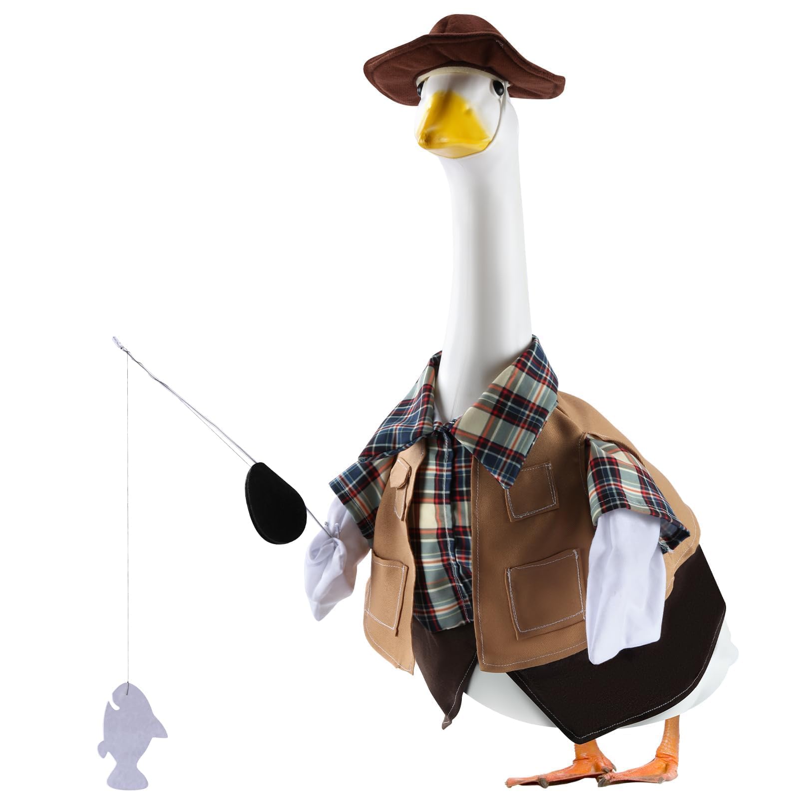 EKOREST Fishing Porch Goose Outfits for 23 Inch Lawn Statue