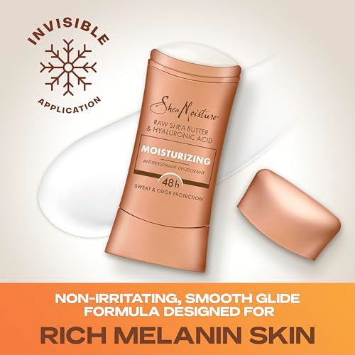 SheaMoisture Antiperspirant Deodorant Stick Moisturizing Raw Shea Butter & Hyaluronic Acid 2 Count for 48HR Sweat & Odor Protection with No Parabens & No Mineral Oil 2.6 oz