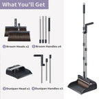 Broom and Dustpan Set, 51.6" Long Handle Broom with Dustpan Combo Set with Dustpan Teeth & Two Broom Heads, Brooms with Dust Pan for Sweeping Indoor Home Kitchen Office Lobby Pet Hair