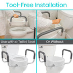 Vive Raised Toilet Seat Riser for Seniors (with Handles) - Handicap Rail Grab Bar Seat for Over Toilet - Elevated Safety for Elderly, Disabled, Medical - Elongated