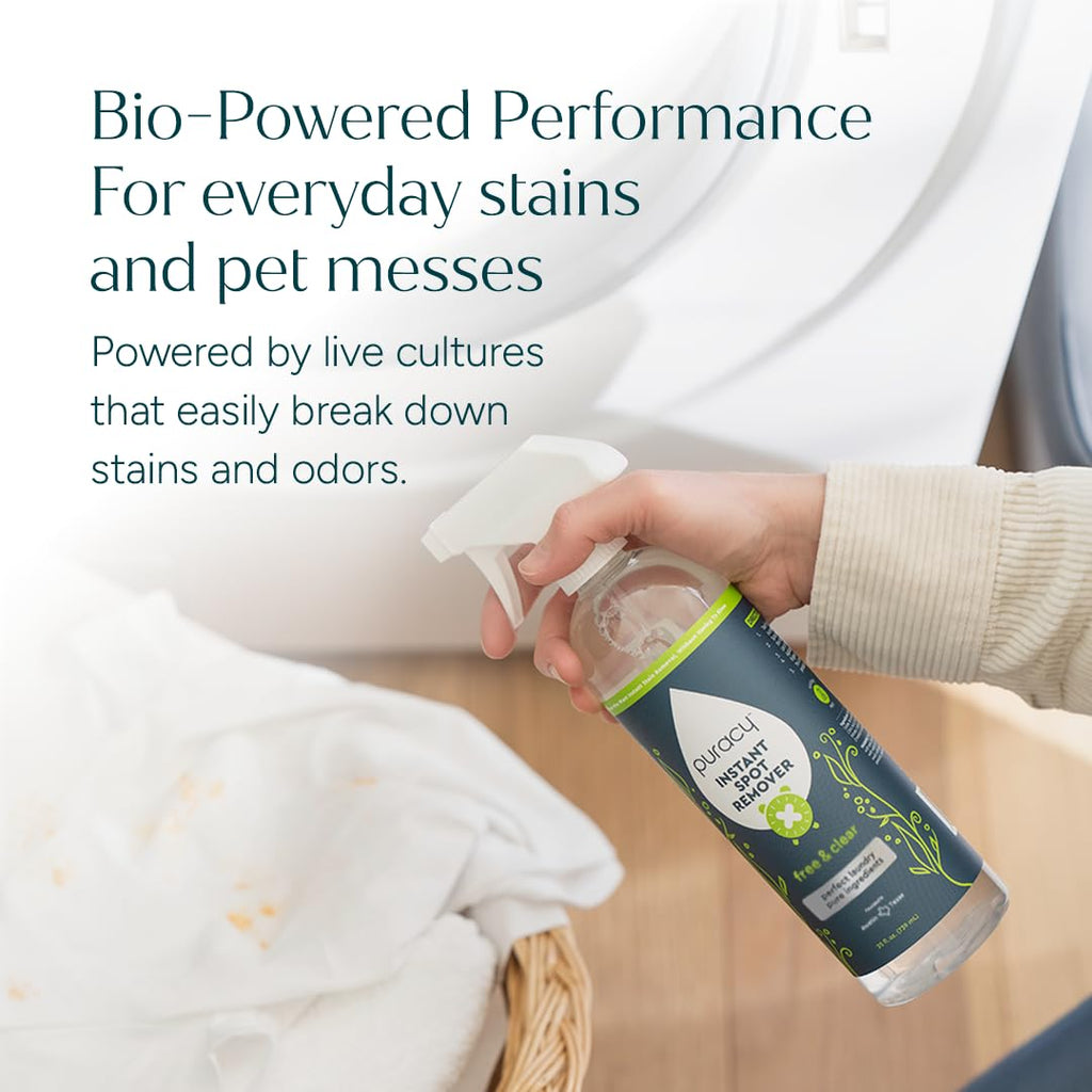 Puracy Laundry Stain Remover for Clothes Laundry - Carpet Stain Remover Carpet Spot Cleaner Couch Stain Remover - Clothes Spray, Free & Clear - Instant Spot Remover, 25 Fl Oz (Pack of 1)