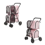 LPOTIUS Double Pet Stroller for Dogs and Cats with 2 Detachable Carrier, Quick-Folding Dog Stroller for Medium Small Dogs Cats, 4 Wheels, Light Pink