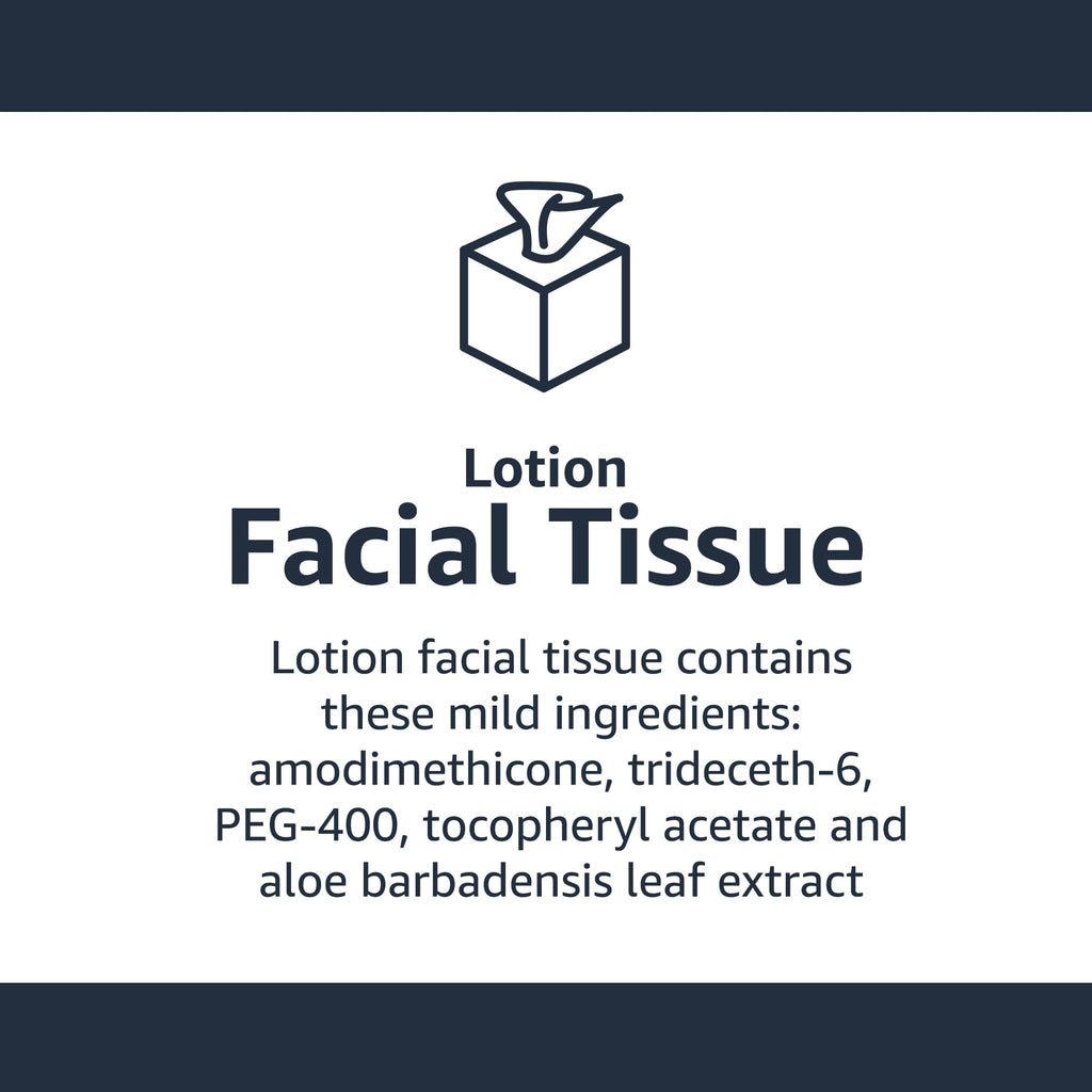 Amazon Basics Facial Tissues with Lotion, 2-Ply, 1350 Count (18 Packs of 75), Cube Box, (Packaging May Vary)