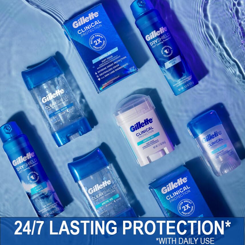 Gillette Antiperspirant and Deodorant for Men, 72hr Sweat & Odor Protection, Long Lasting Freshness, Anti-White Mark Technology, Clear Gel, Tropical Breeze Scent, 3.8 oz (Pack of 3)