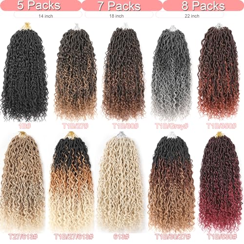 Goddess Locs Crochet Hair Blue&Green Mixed Color, 18 Inch Curly Faux Locs Crochet Hair For Women, Pre Looped Boho Hippie River Locs Crochet Hair,Synthetic Hair Braids(18 in, 5 Packs,Blue/Green#)