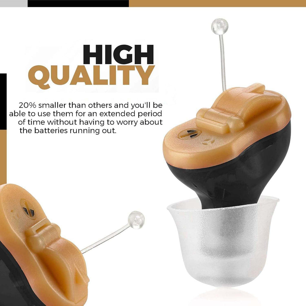 Premium Digital Hearing Aid Amplifier - Invisible in Canal (CIC) in-Ear Mini Sound Enhancer Set, Near-Invisible, Noise Cancelling, Personal Sound Hearing Amplifier - Black, Pair Right & Left Ear