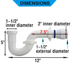 (1 Pack) Yariwiz White P Trap 1 1/2 Inch for Bathroom Kitchen Sink Drain Pipe Tubular Kit with White Threaded Adapter and Blue TPE Washer KSD-001W
