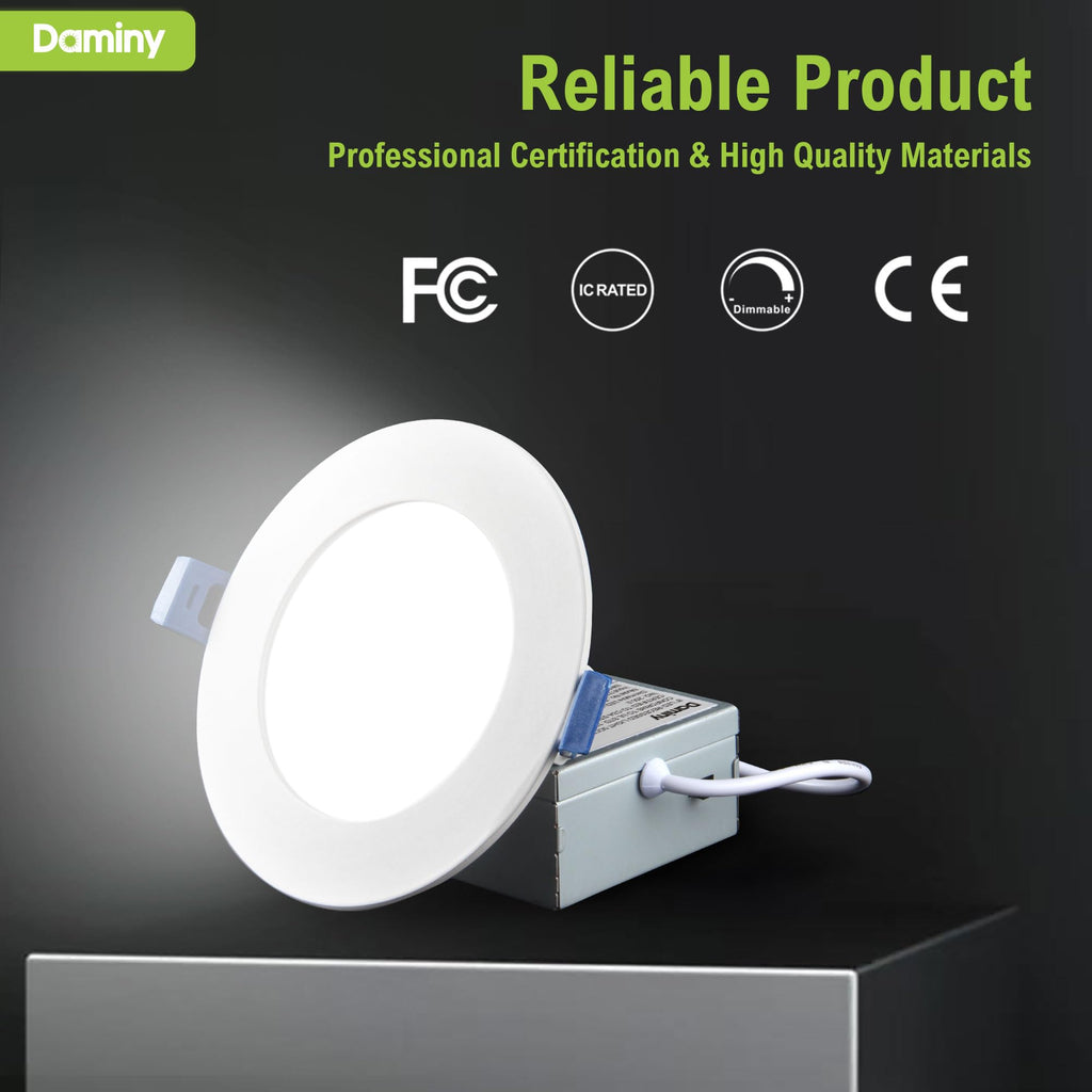 DAMINY 24 Pack 3 Inch LED Recessed Lighting with Junction Box,5CCT,Ultra-Thin Recessed Light,7W 500LM, Dimmable Canless Wafer Ceiling Light, High Brightness