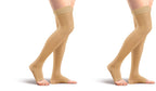 Amazon Basic Compression Stockings, 20-30 mmHg, Women & Men, Thigh Length | Open Toe | Beige | Large | Pack of 2 (Previously Amazon Basic Care)