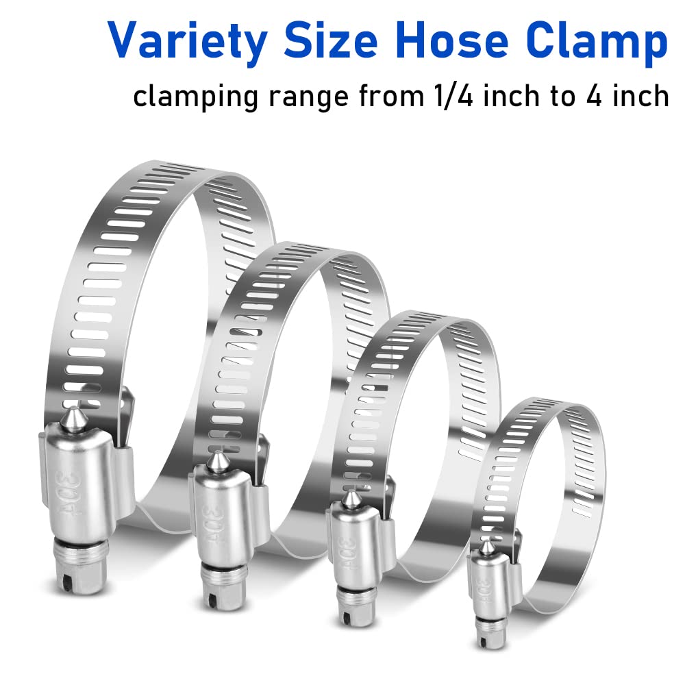 Hose Clamp 3/8 Inch, 20 Pcs Stainless Steel Hose Clamps for 1/4 Inch to 3/8 Inch hose pipe Adjustable Worm Grear Hose Clmaps for Fuel Lines, Radiator, Automotive, Mechanical