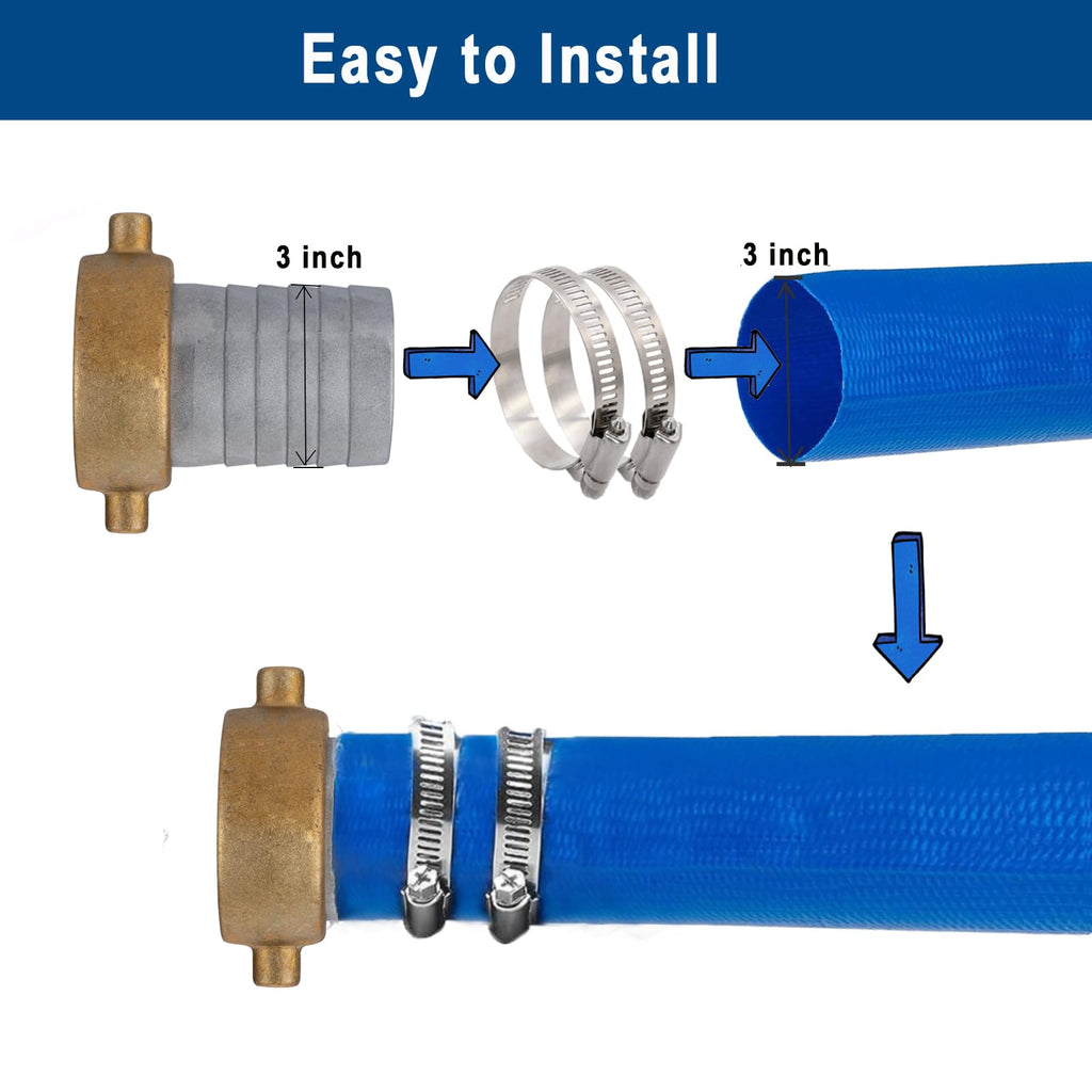 EASTRANS Aluminum Female Hose Fitting with Brass Nut, 3 inch Pin Lug Hose Shank Coupling with 1 Clamp
