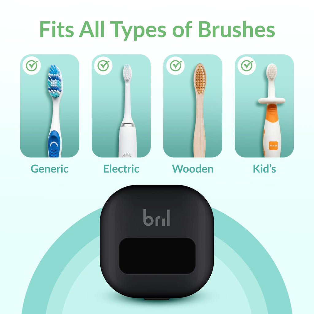 Bril UV-C Toothbrush Sanitizer and Holder – Wall Mounted, Rechargeable, 30-Day Battery, Magnetic Mount, Fits Electric and Manual Brushes, Portable Travel Case, Auto-Shutoff – Black